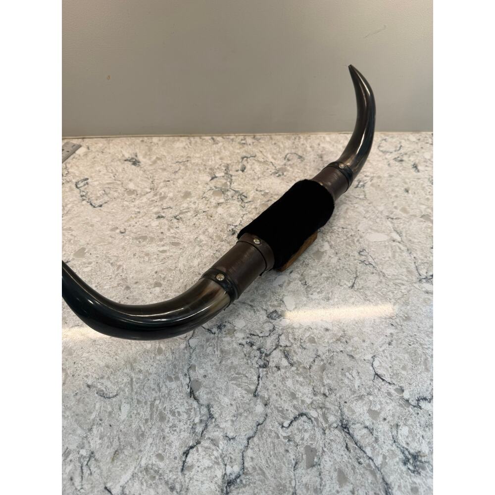 Polished Wall-mounted Longhorn Steer Horn Set Black Leather Wrap 19" JL